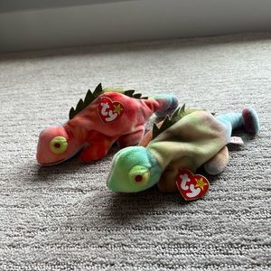 Pair of Ty Beanie Babies Iggy the Iguana